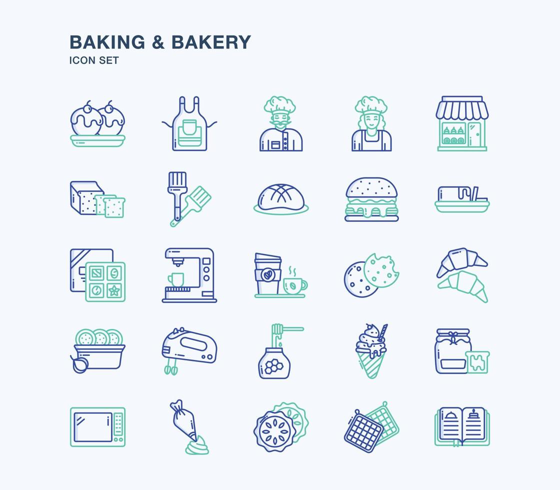 ensemble d'icônes colorées de contour de cuisson et de boulangerie vecteur