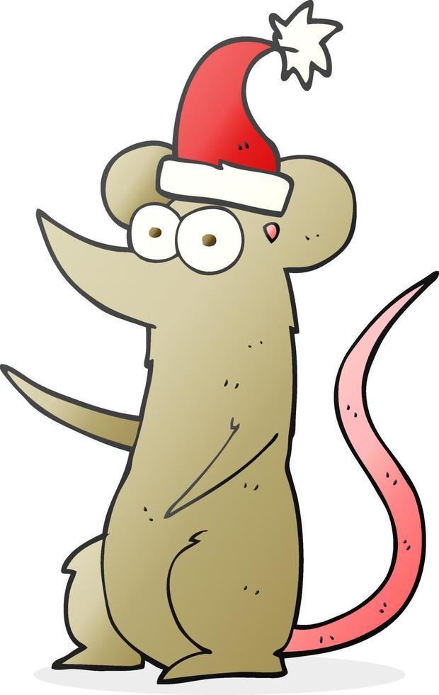 souris de dessin animé portant un chapeau de noël vecteur