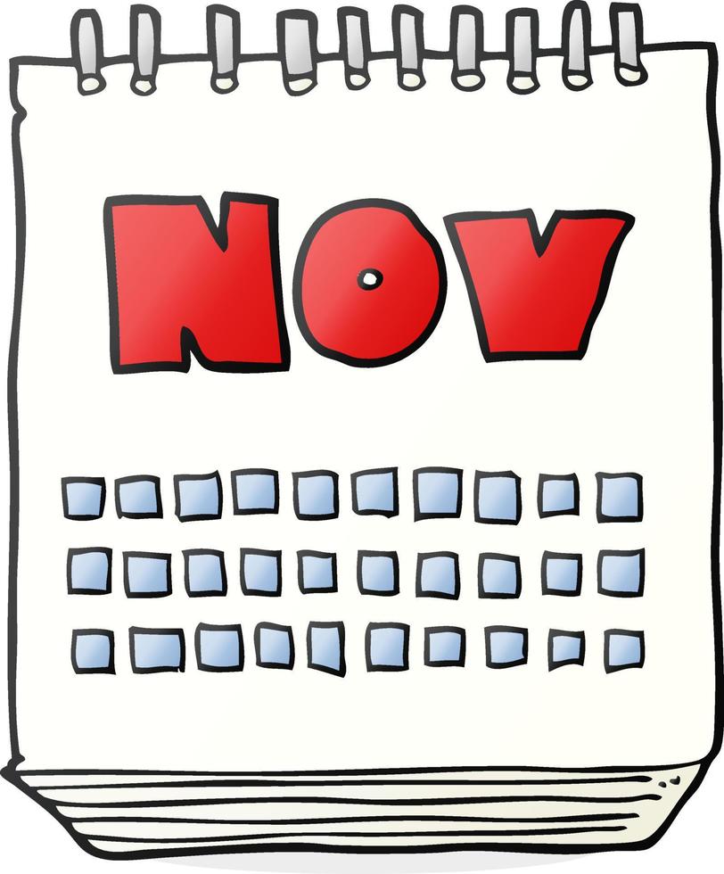 calendrier de dessin animé montrant le mois de novembre vecteur