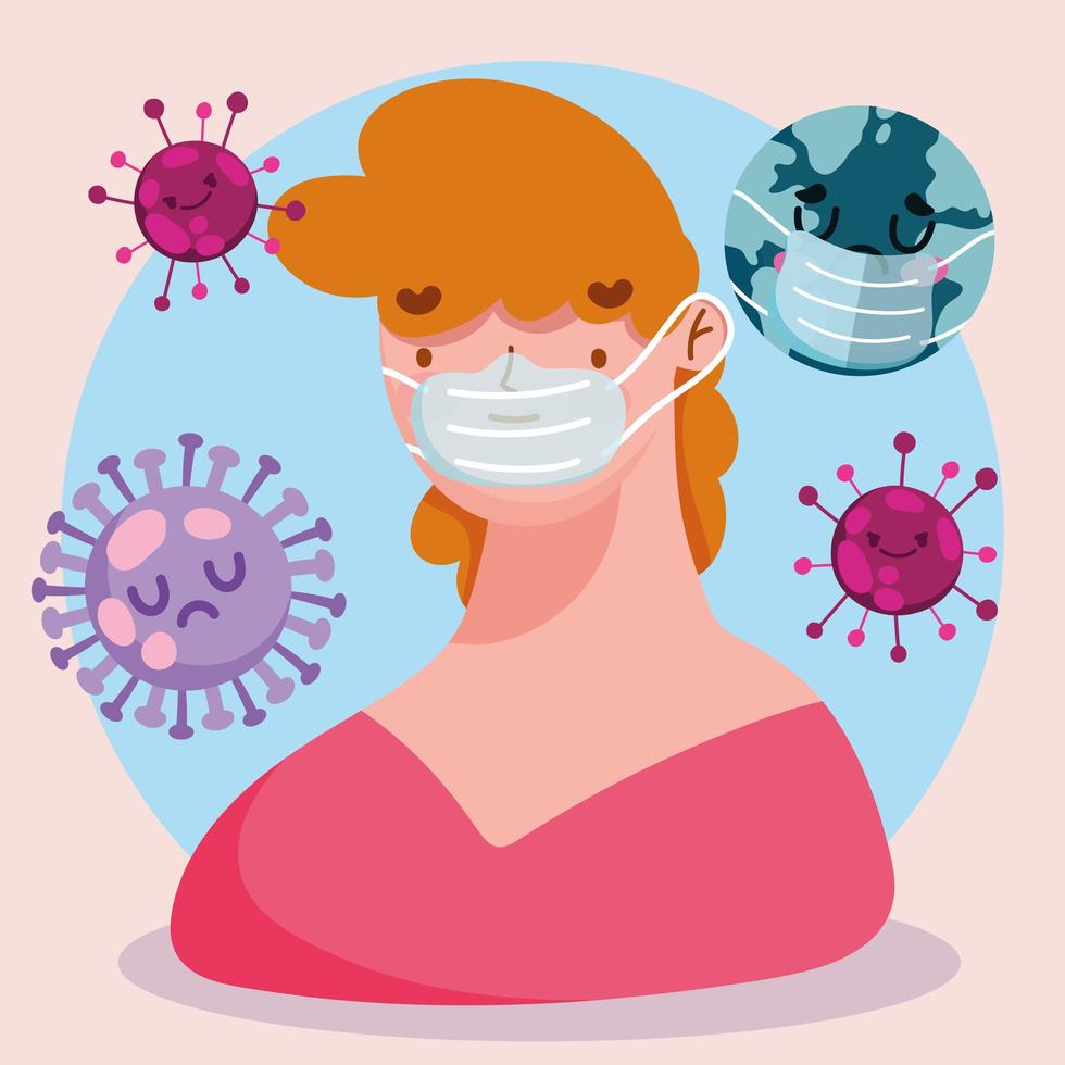 caricature de pandémie de covid 19 avec une personne portant un masque de protection vecteur