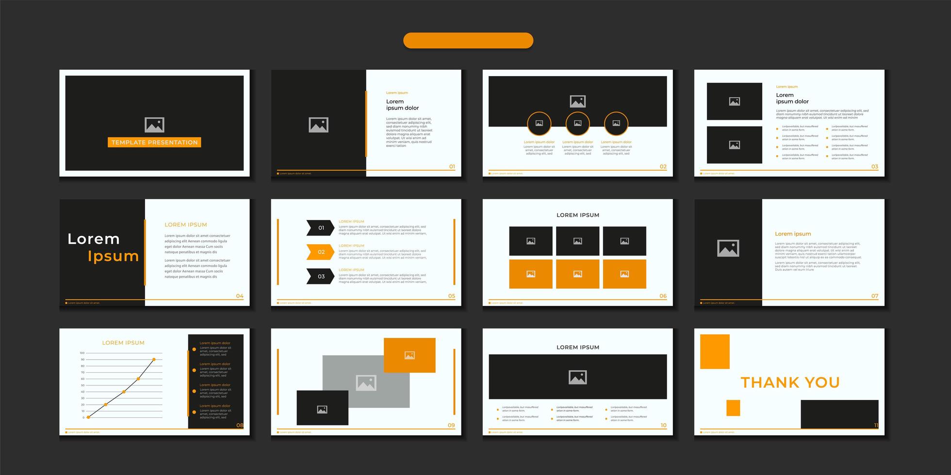 modèle de diapositive en orange, noir et blanc vecteur
