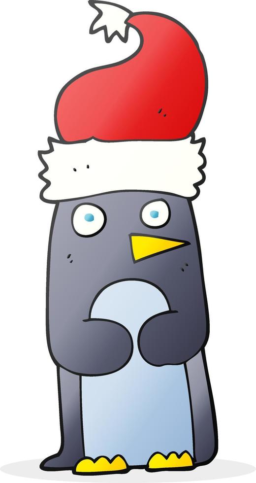 pingouin de dessin animé au chapeau de noël vecteur