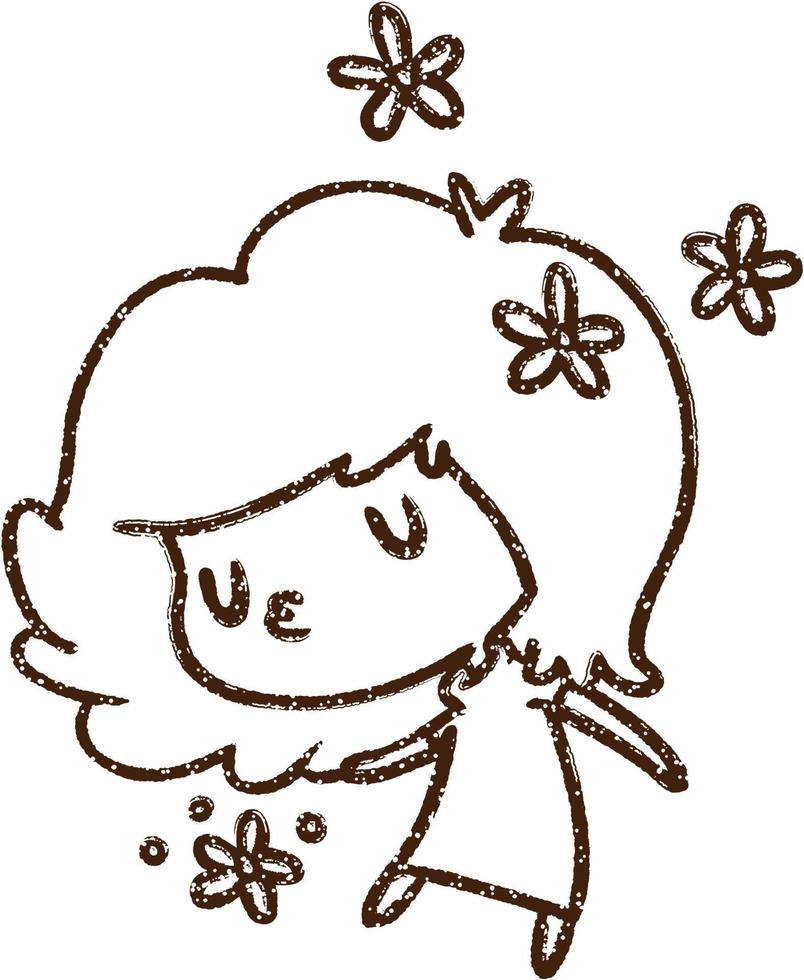 fille de fleur dessin au fusain vecteur