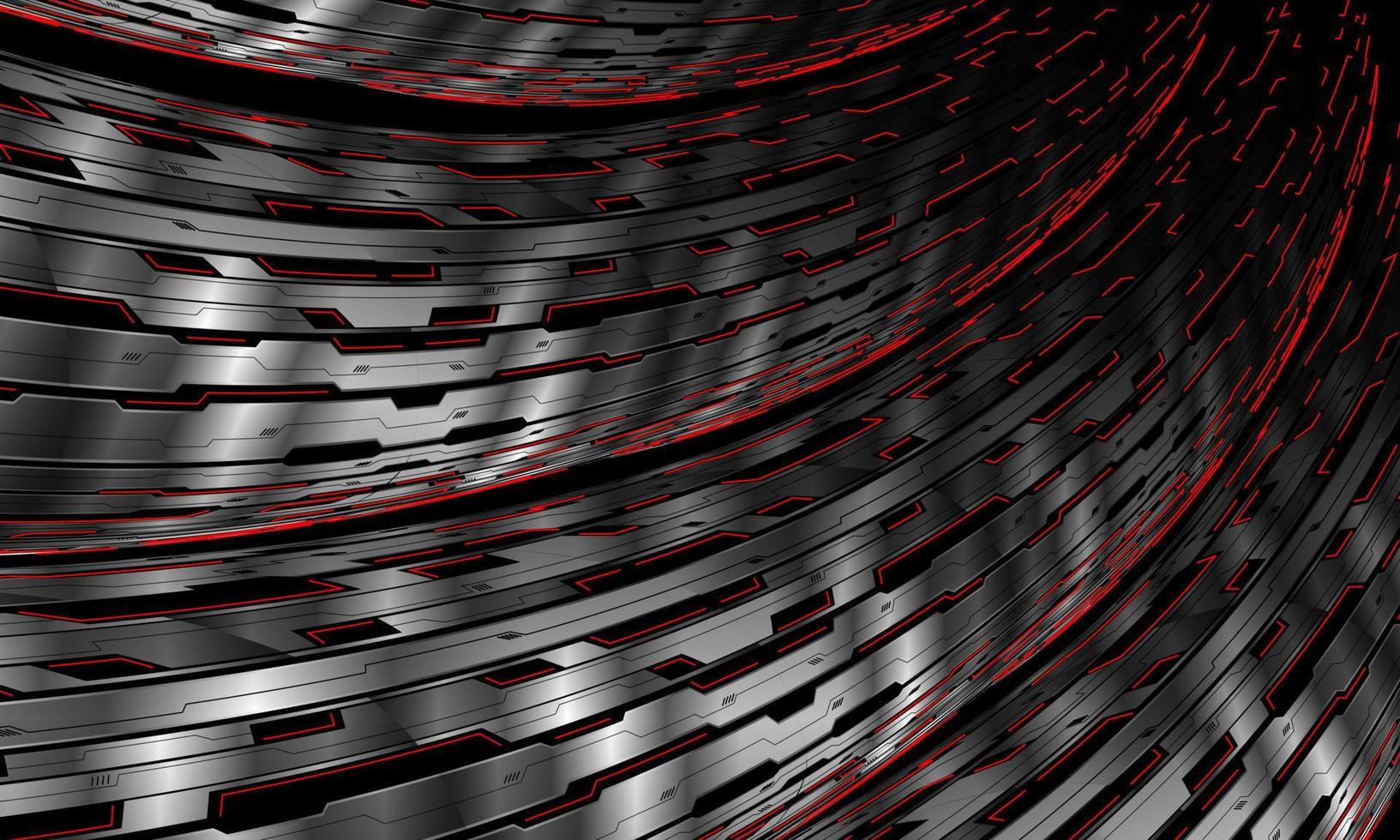technologie futuriste de courbe cyber 3d argent métallisé rouge sur vecteur noir