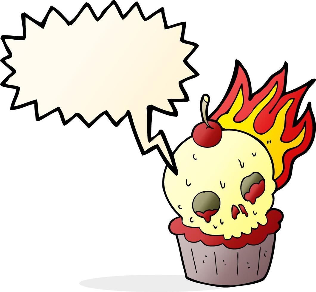 dessin animé halloween cup cake avec bulle de dialogue vecteur