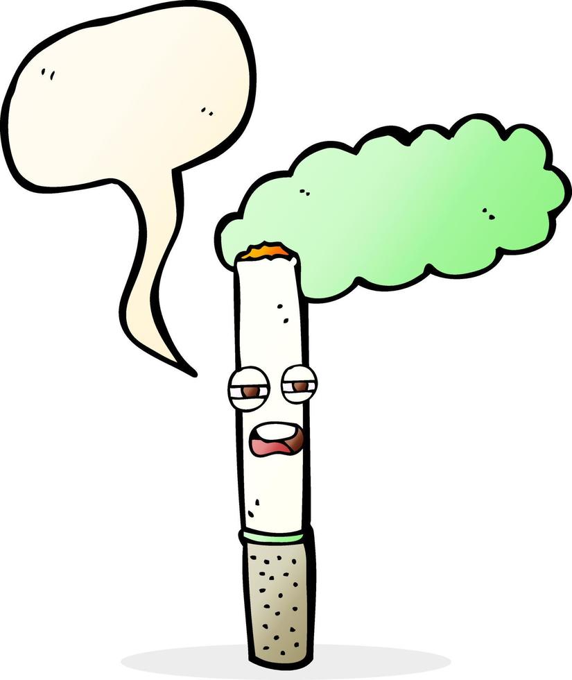 dessin animé heureux cigarette avec bulle de dialogue vecteur