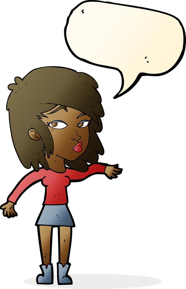 dessin animé femme jouant cool avec bulle de dialogue vecteur
