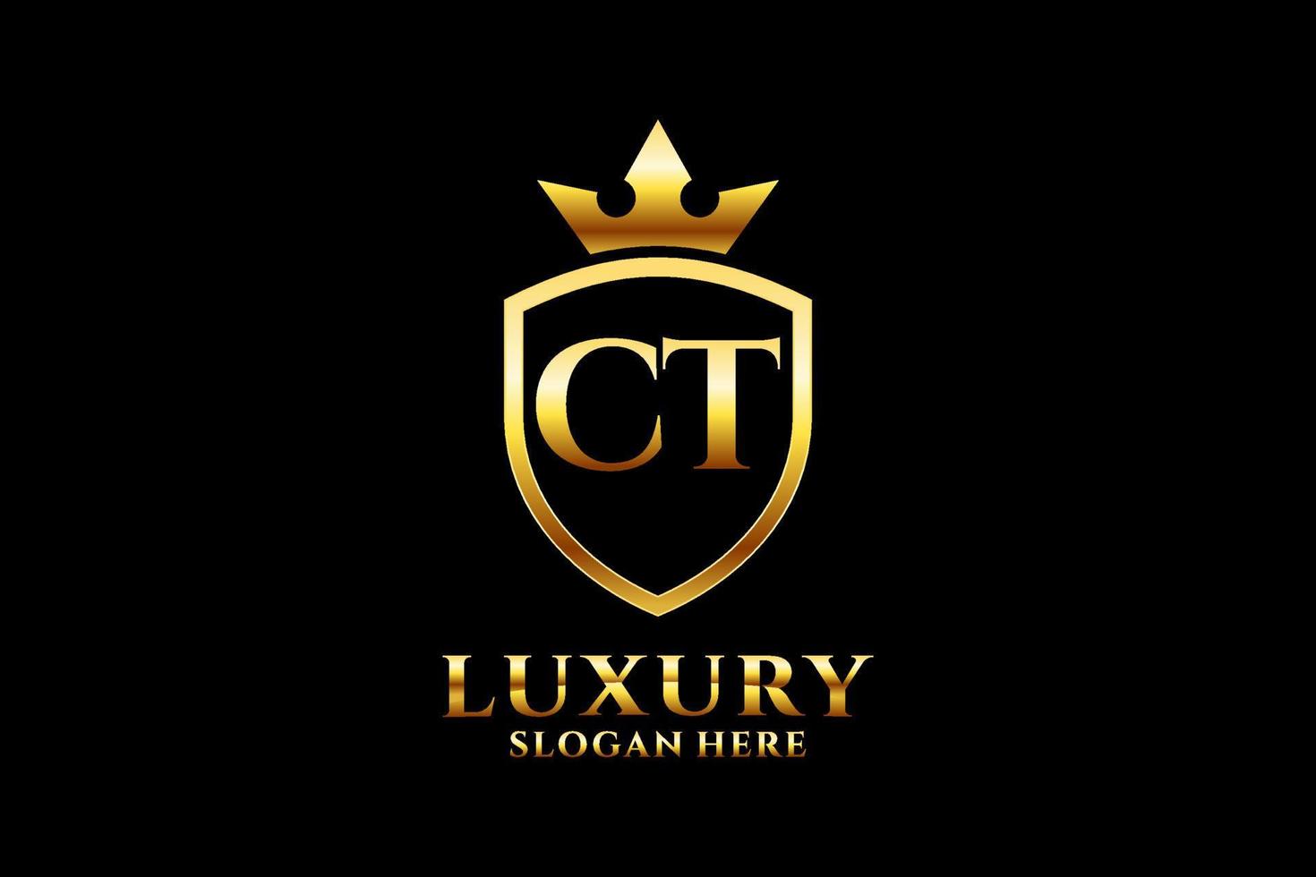 logo monogramme de luxe élégant initial ct ou modèle de badge avec volutes et couronne royale - parfait pour les projets de marque de luxe vecteur