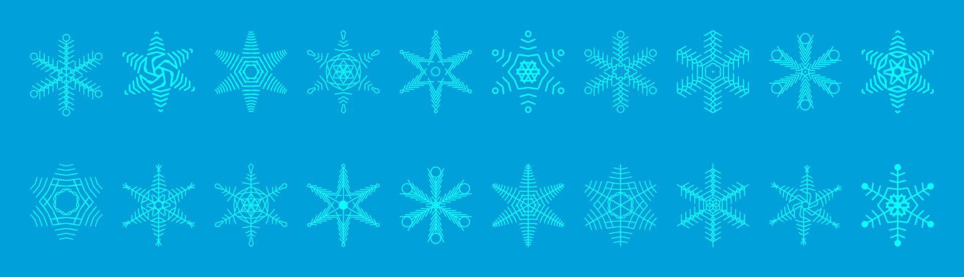 ensemble de collection de silhouettes de flocons de neige, conception de noël, illustration d'icônes mignonnes de flocon de neige vecteur
