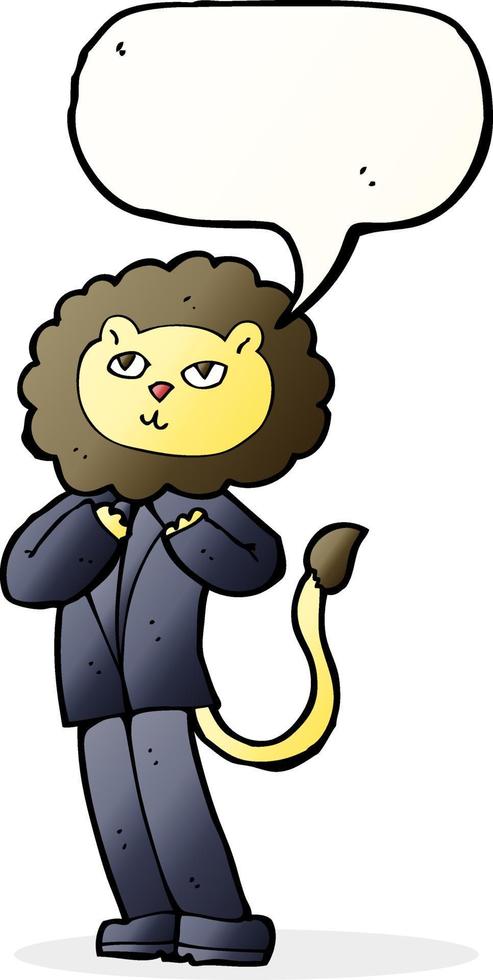 homme d'affaires de lion de dessin animé avec bulle de dialogue vecteur