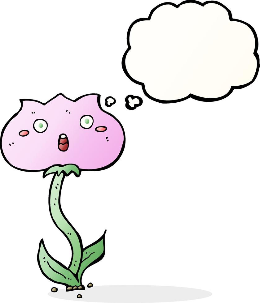 dessin animé fleur choquée avec bulle de pensée vecteur