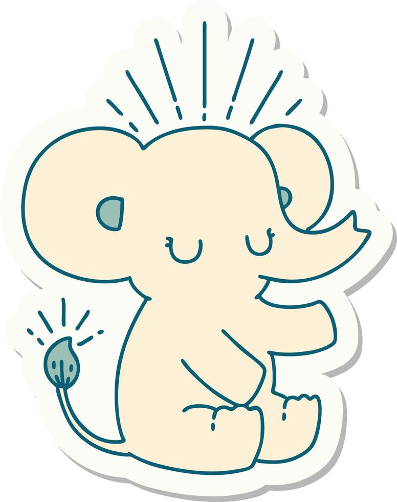 autocollant de style tatouage éléphant mignon vecteur