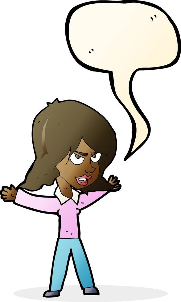 dessin animé femme gesticulant avec bulle de dialogue vecteur