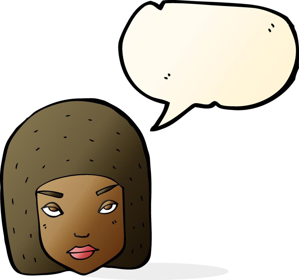 dessin animé visage féminin agacé avec bulle de dialogue vecteur