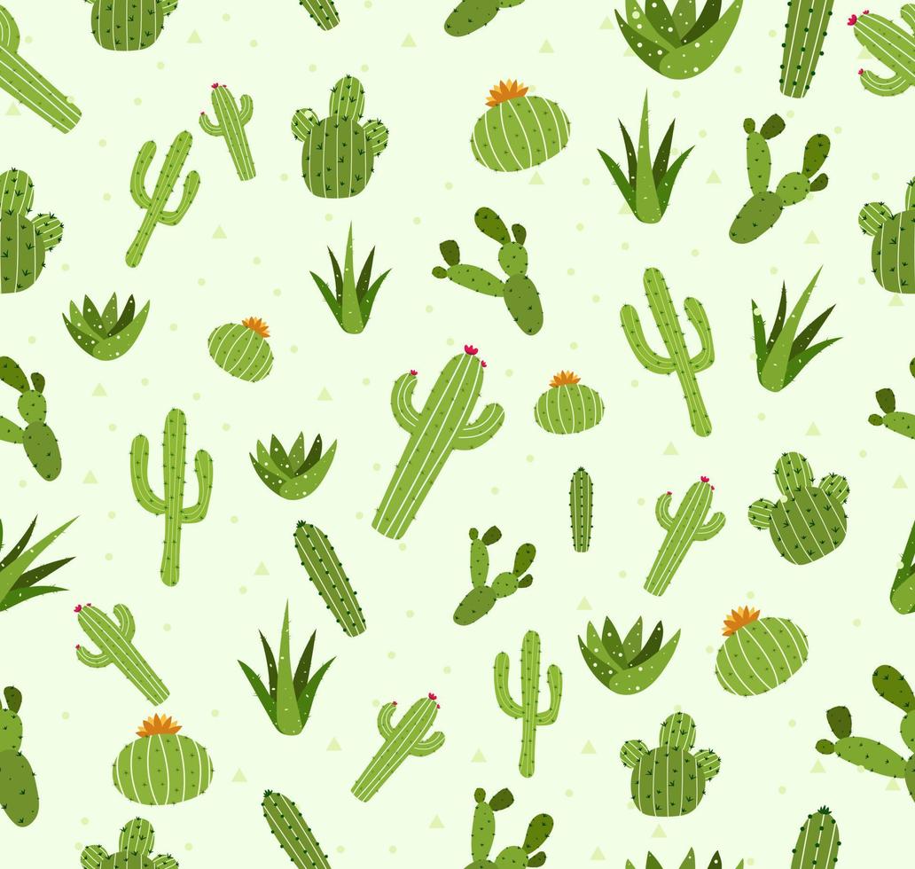 modèle sans couture divers types de plantes de cactus les arbres de la nature verte qui vivent dans le désert ont des épines autour d'eux pour se protéger. vecteur