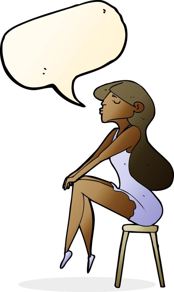 dessin animé femme assise sur un tabouret avec bulle de dialogue vecteur
