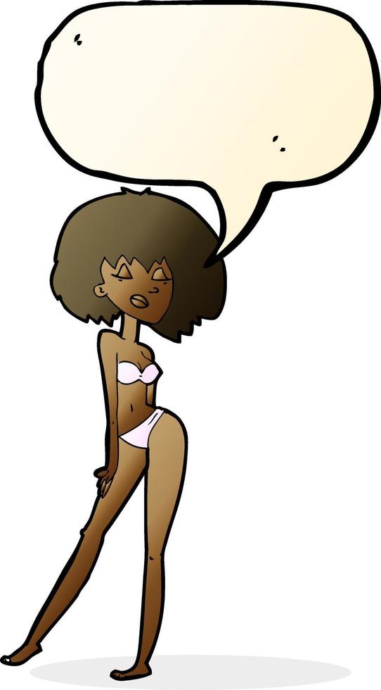 femme de bande dessinée en bikini avec bulle de dialogue vecteur