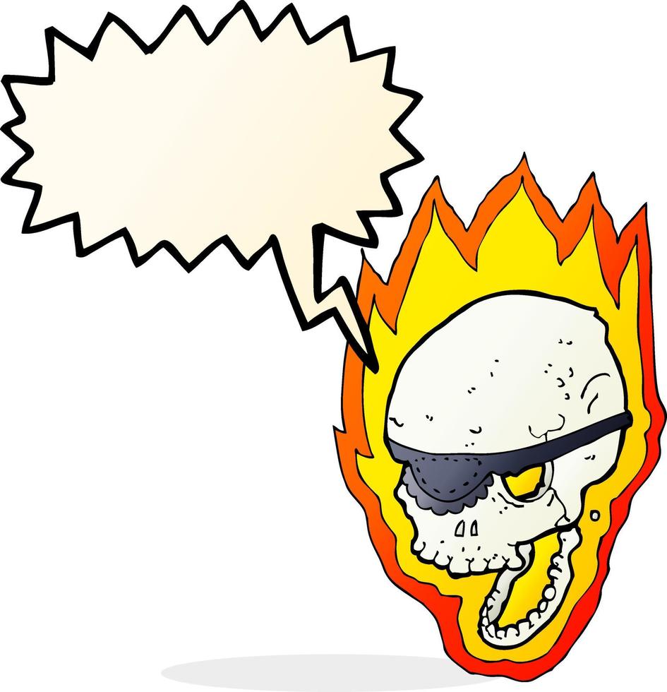 crâne de pirate enflammé de dessin animé avec bulle de dialogue vecteur