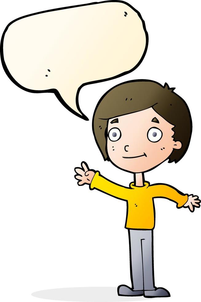 dessin animé garçon heureux avec bulle de dialogue vecteur