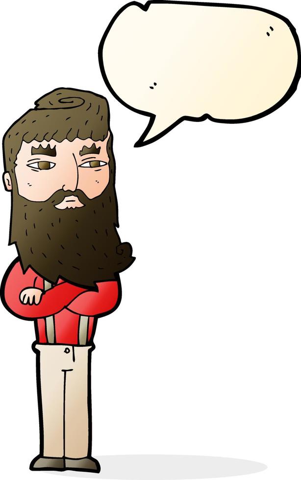 dessin animé homme sérieux avec barbe avec bulle de dialogue vecteur