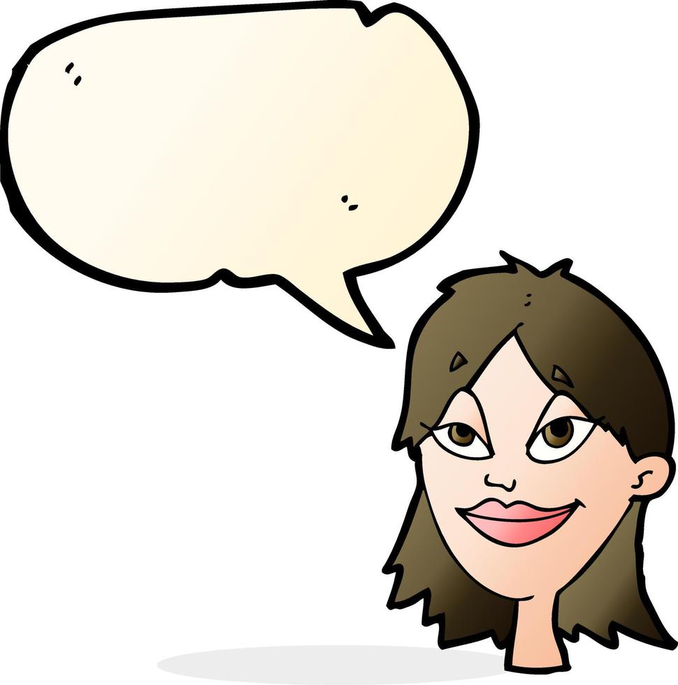 dessin animé femme heureuse avec bulle de dialogue vecteur