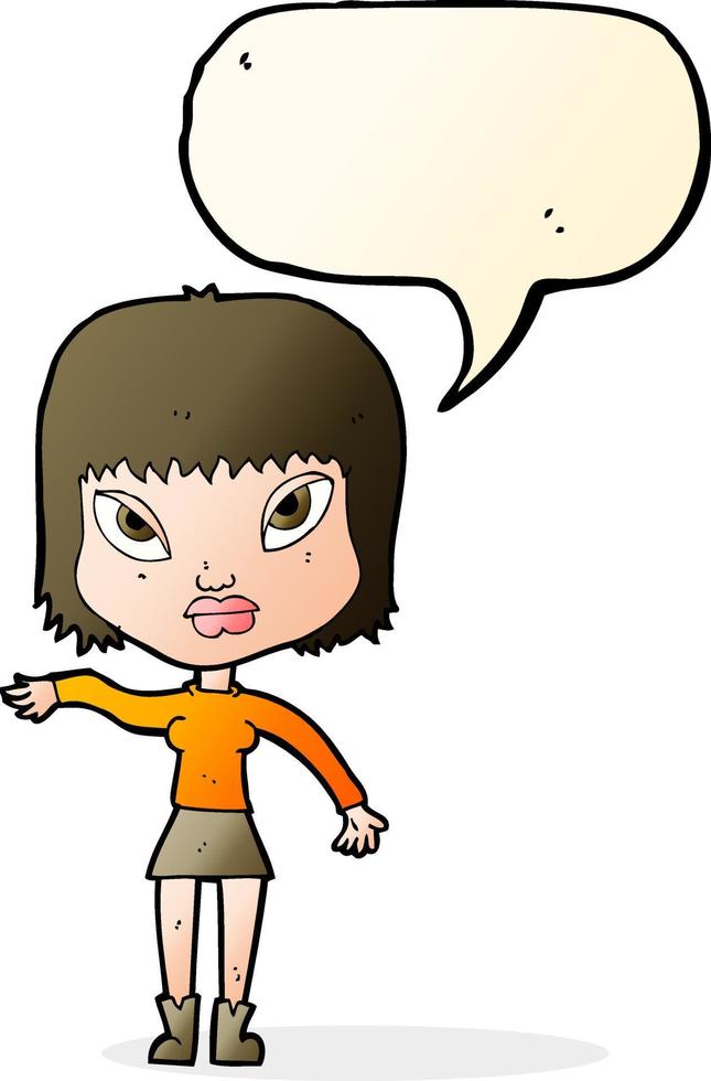 dessin animé femme faisant un geste avec bulle de dialogue vecteur
