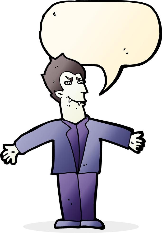 dessin animé vampire homme à bras ouverts avec bulle de dialogue vecteur