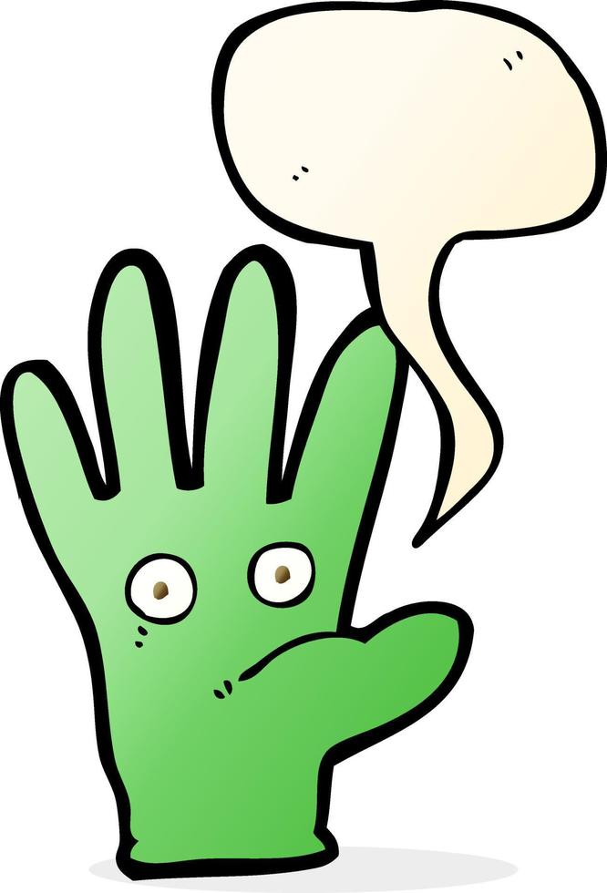 main de dessin animé avec des yeux avec bulle de dialogue vecteur