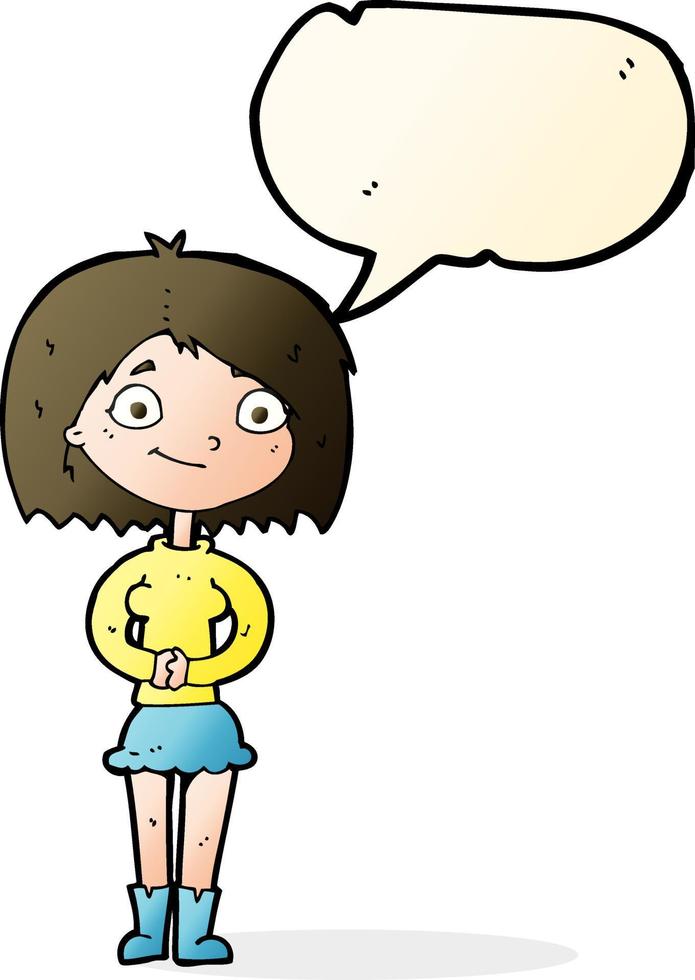 dessin animé femme heureuse avec bulle de dialogue vecteur