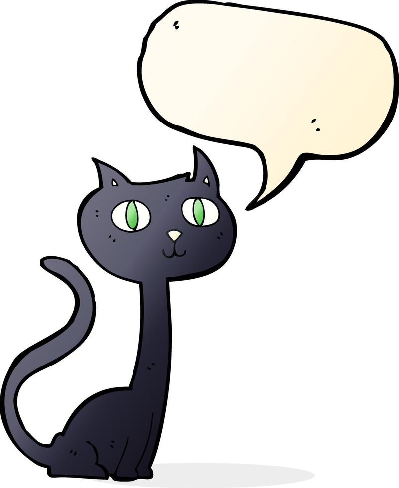 chat noir de dessin animé avec bulle de dialogue vecteur