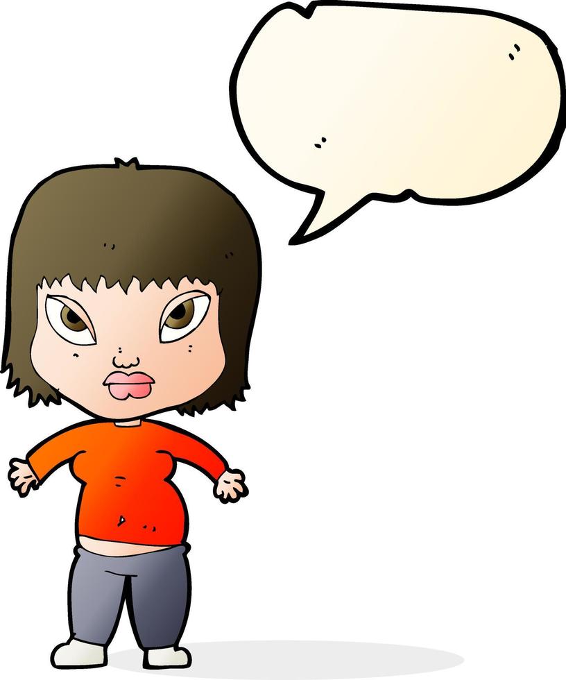 femme en surpoids de dessin animé avec bulle de dialogue vecteur