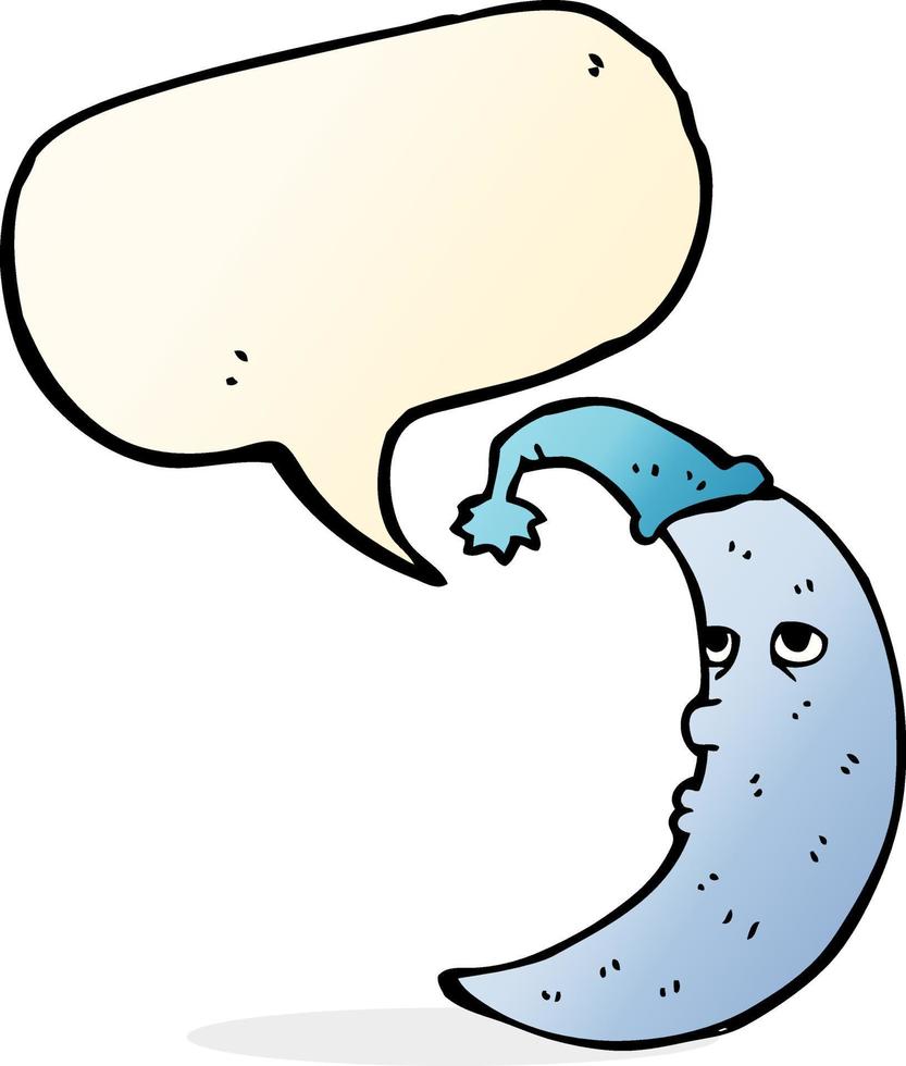 caricature de lune endormie avec bulle de dialogue vecteur