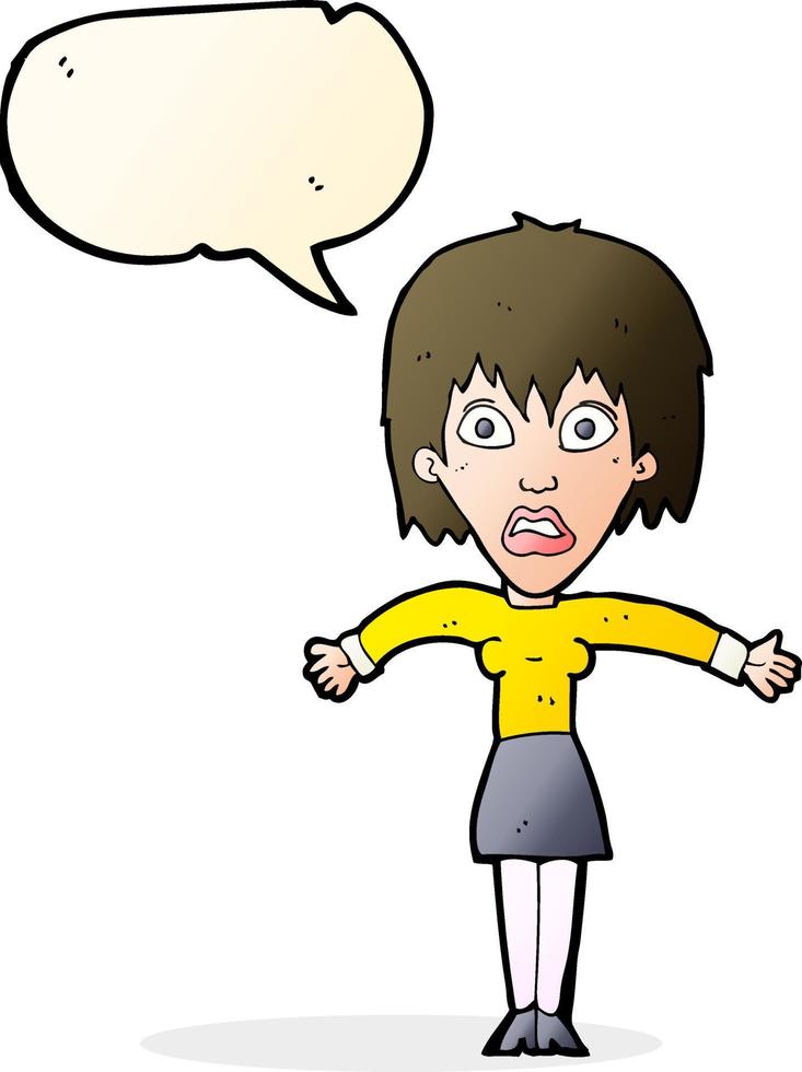 dessin animé femme choquée avec bulle de dialogue vecteur