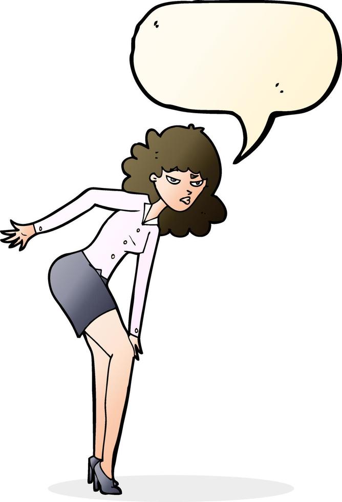 dessin animé femme agacée se frottant le genou avec bulle de dialogue vecteur