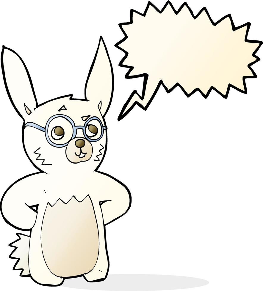 lapin de dessin animé portant des lunettes avec bulle de dialogue vecteur