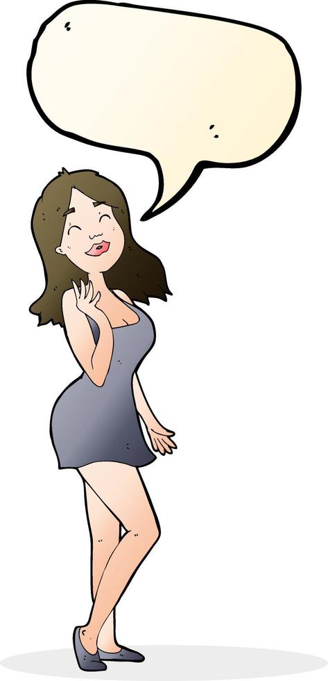 dessin animé jolie femme en robe de cocktail avec bulle de dialogue vecteur