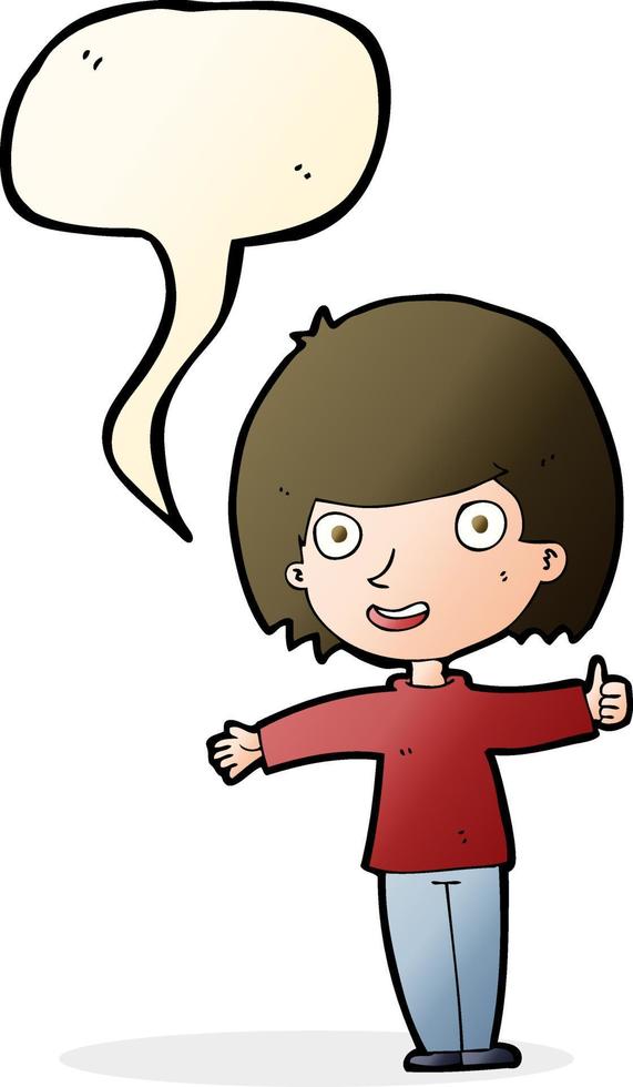 dessin animé femme heureuse avec bulle de dialogue vecteur