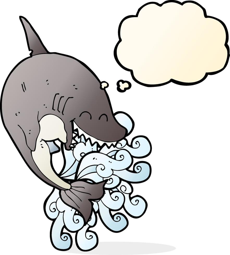 requin dessin animé avec bulle de pensée vecteur