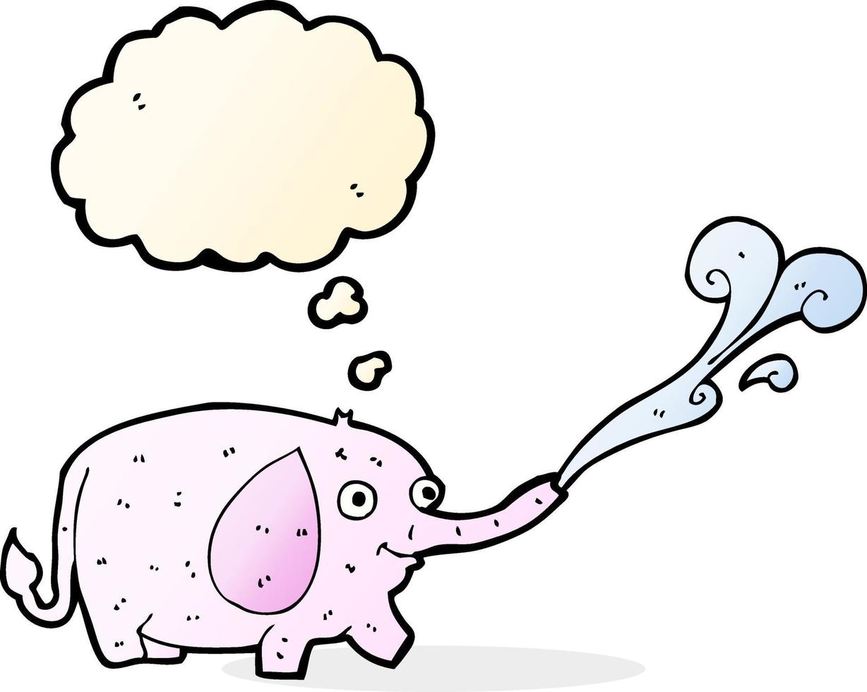 dessin animé drôle petit éléphant éjacule de l'eau avec bulle de pensée vecteur