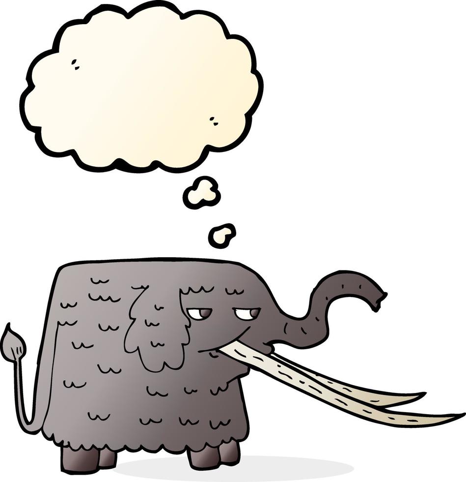 dessin animé mammouth laineux avec bulle de pensée vecteur
