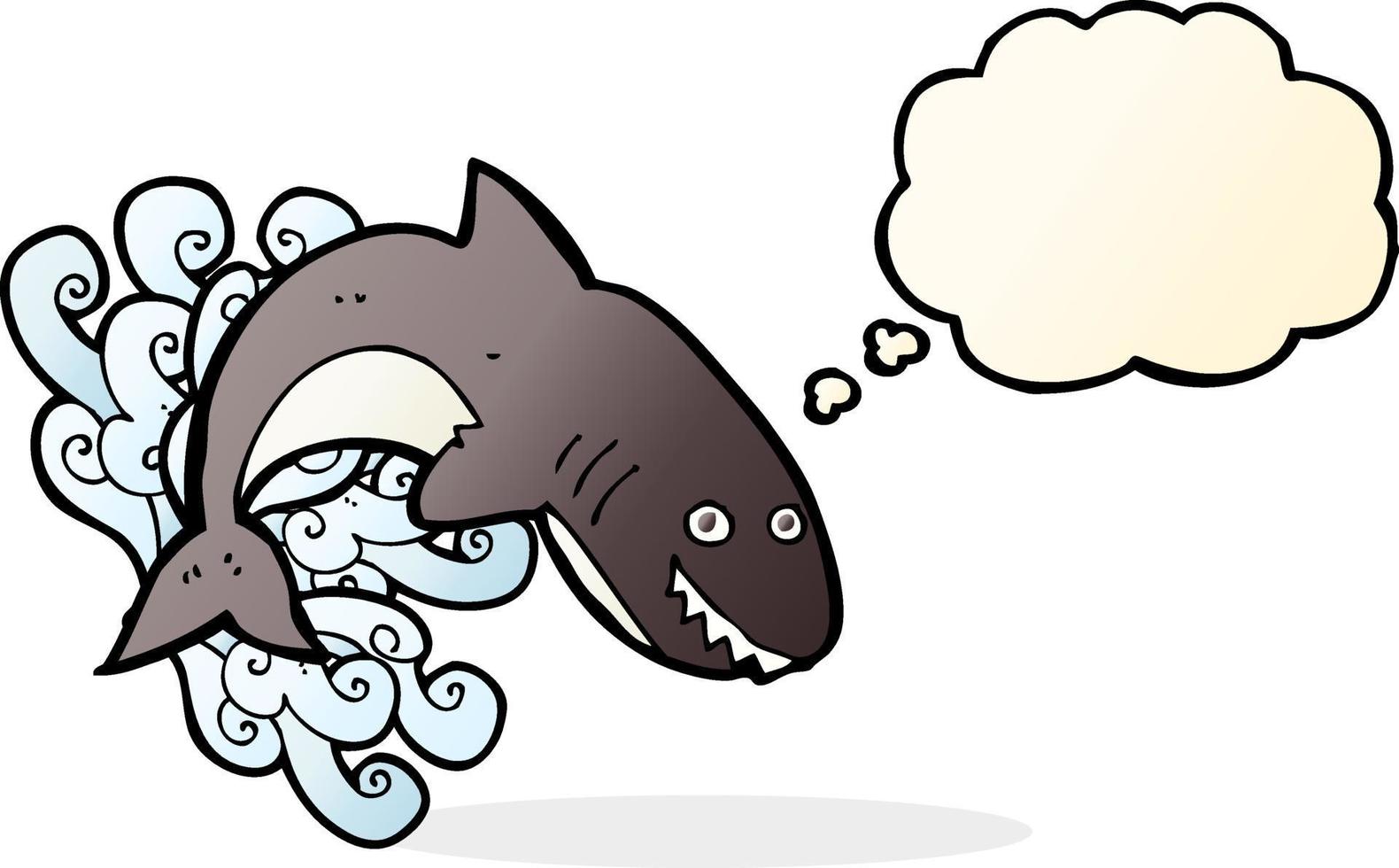 requin dessin animé avec bulle de pensée vecteur