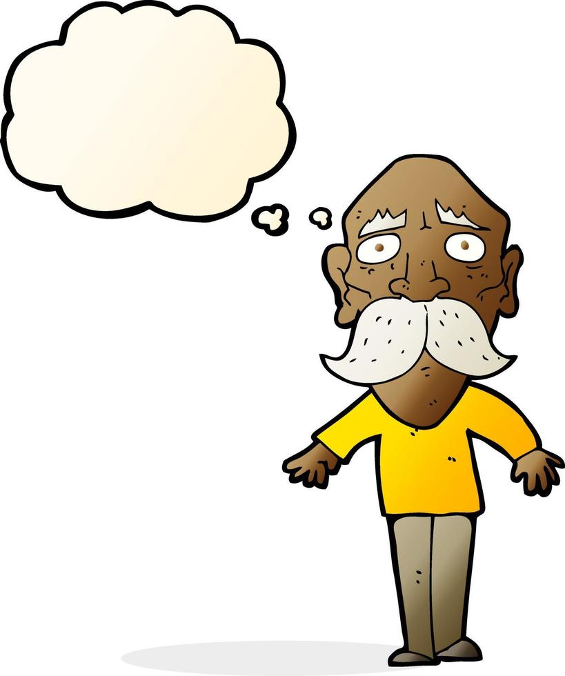 dessin animé triste vieil homme avec bulle de pensée vecteur