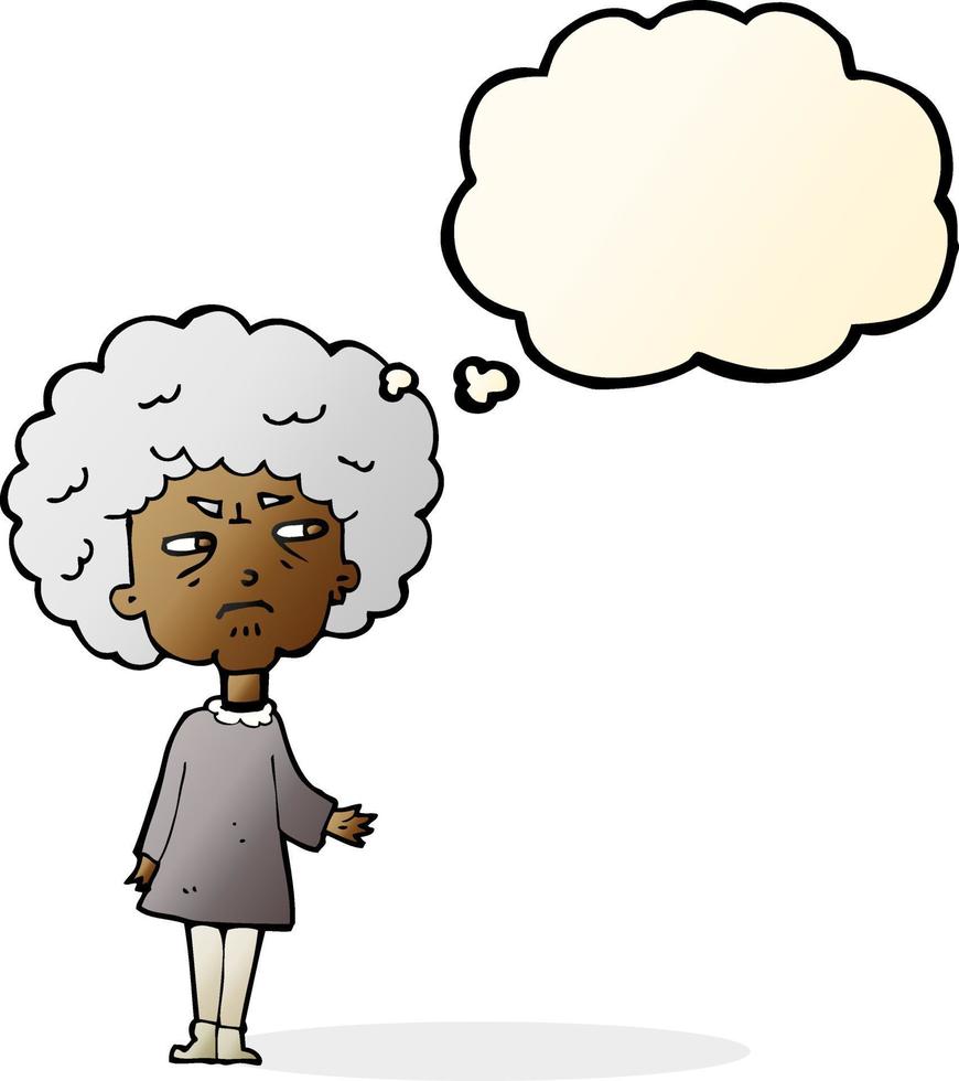 dessin animé vieille dame avec bulle de pensée vecteur