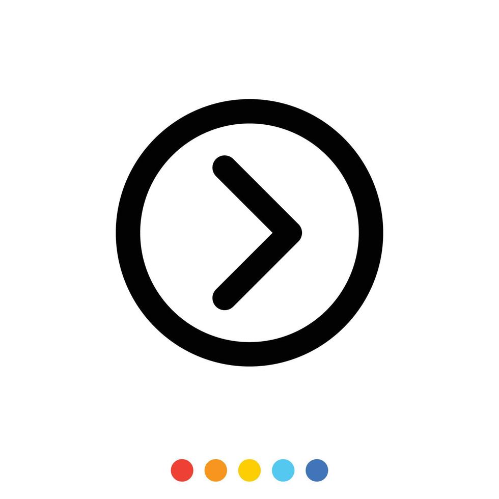 flèche droite noire dans une forme de cercle de trait noir, icône, vecteur, illustration. vecteur