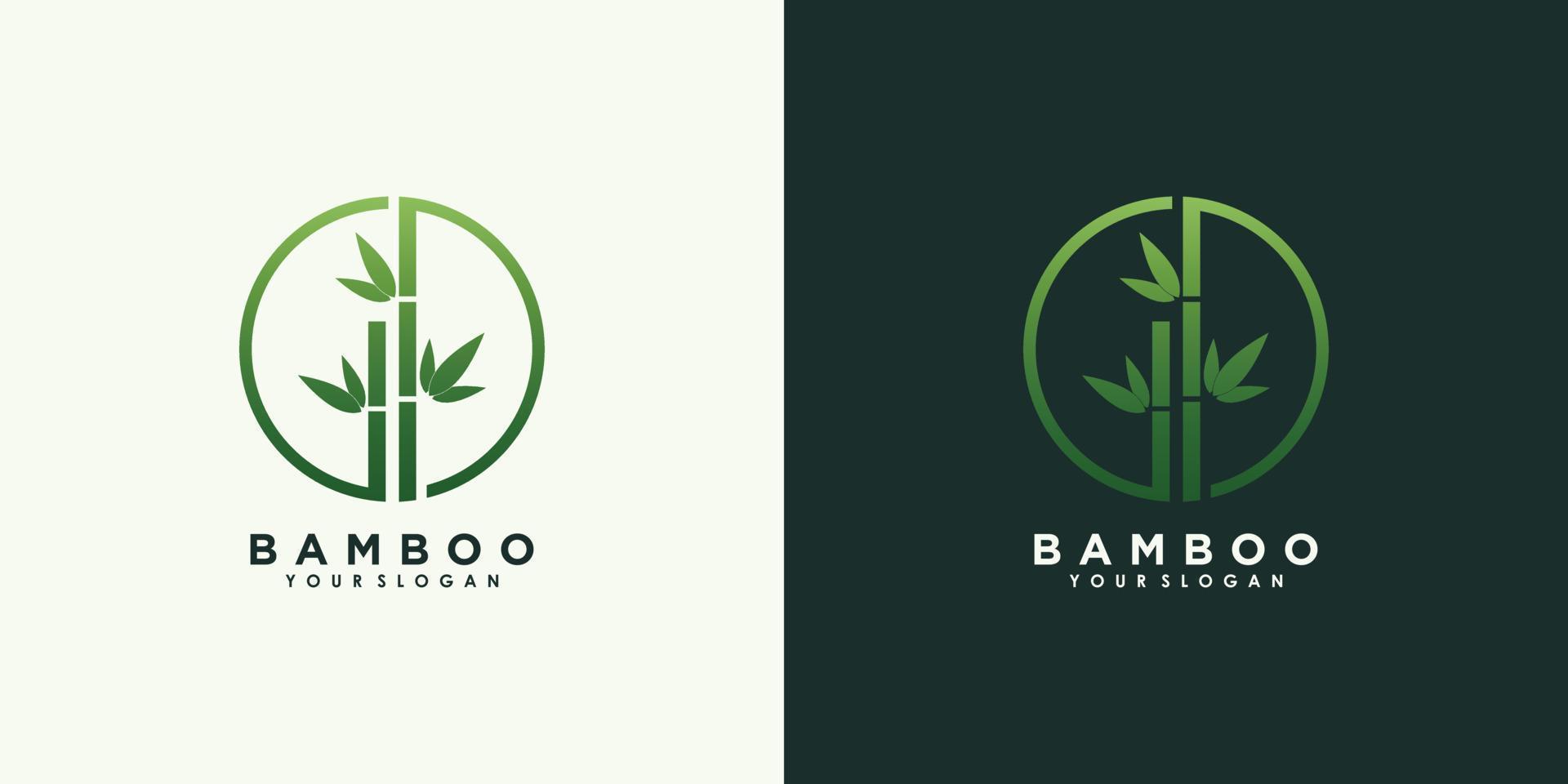 création de logo en bambou et feuille avec vecteur premium de concept créatif