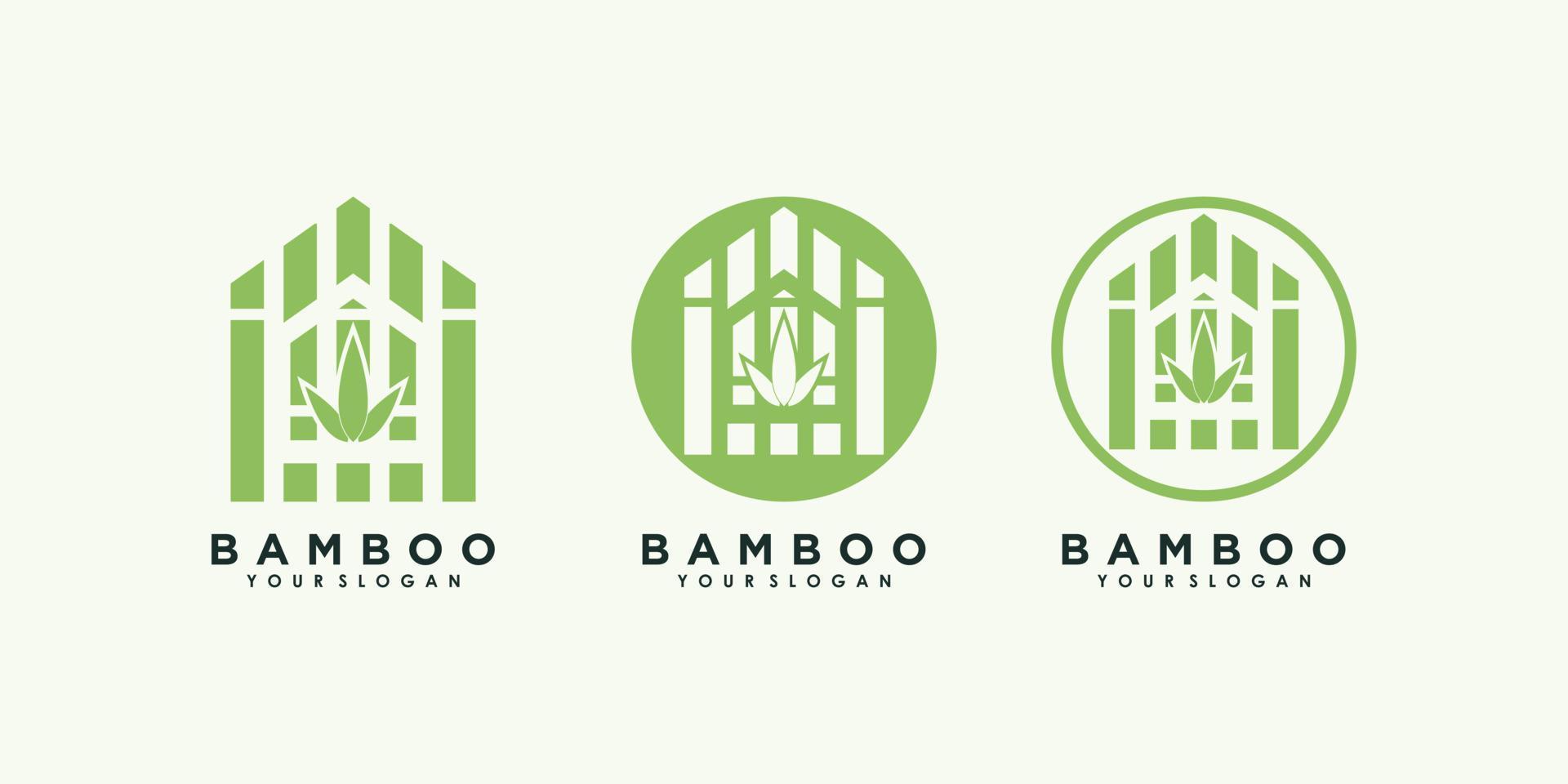 création de logo en bambou et feuille avec vecteur premium de concept créatif