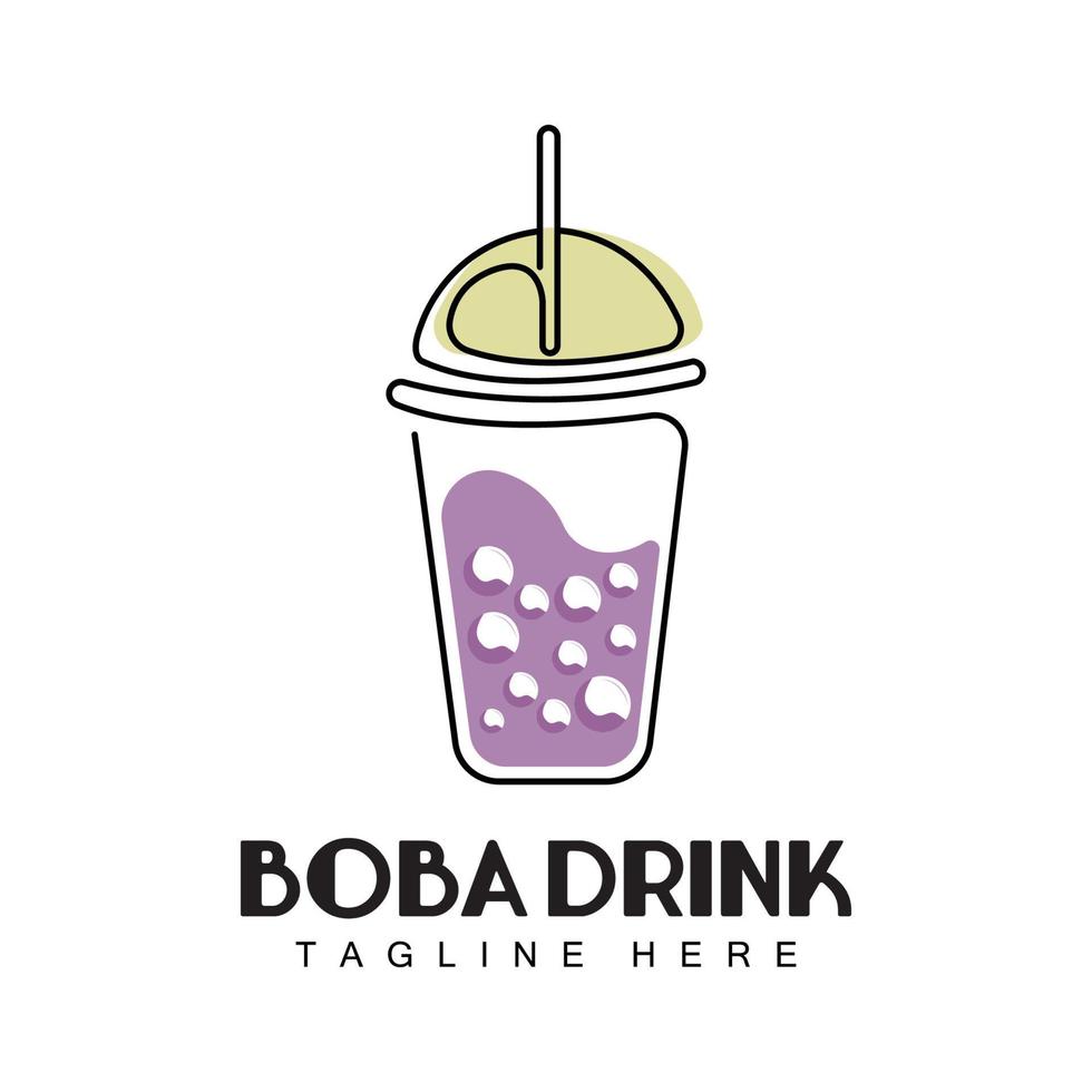 création de logo de boisson boba, vecteur de bulle de boisson de gelée moderne, illustration de verre de marque de boisson boba