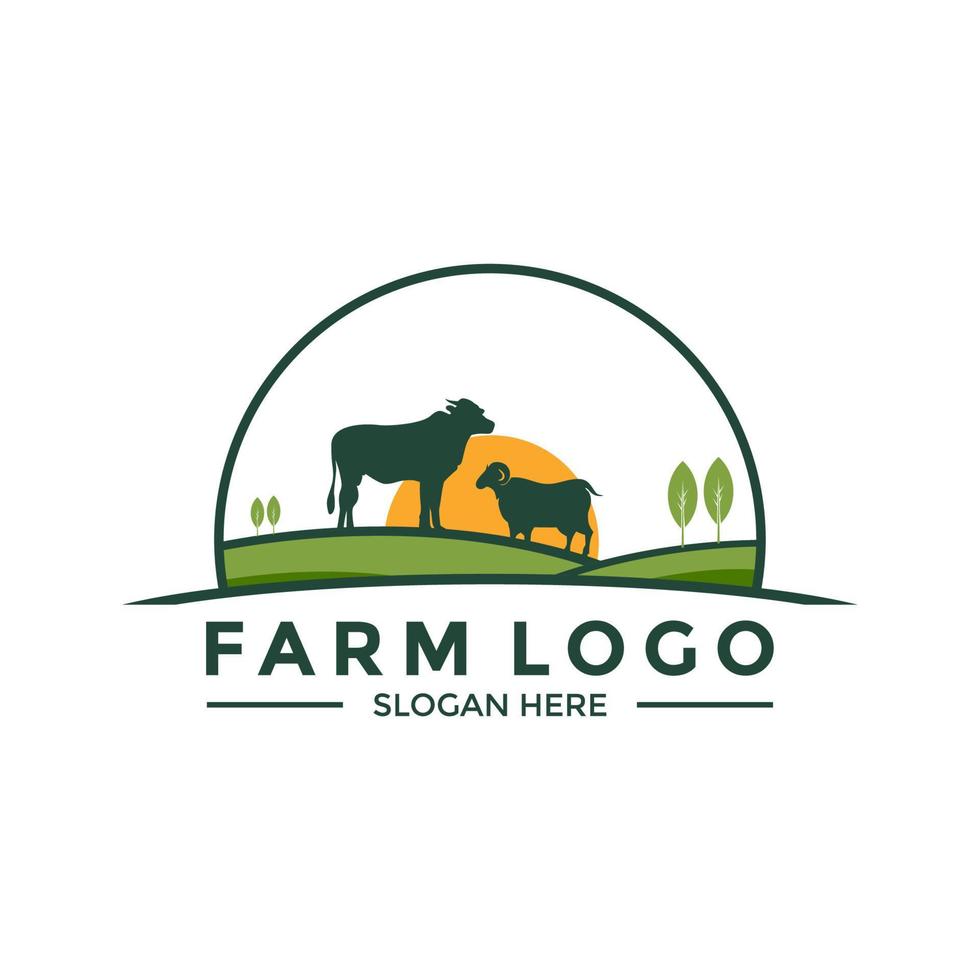 vecteur de logo de ferme, modèle de conception d'icône de logo de bétail