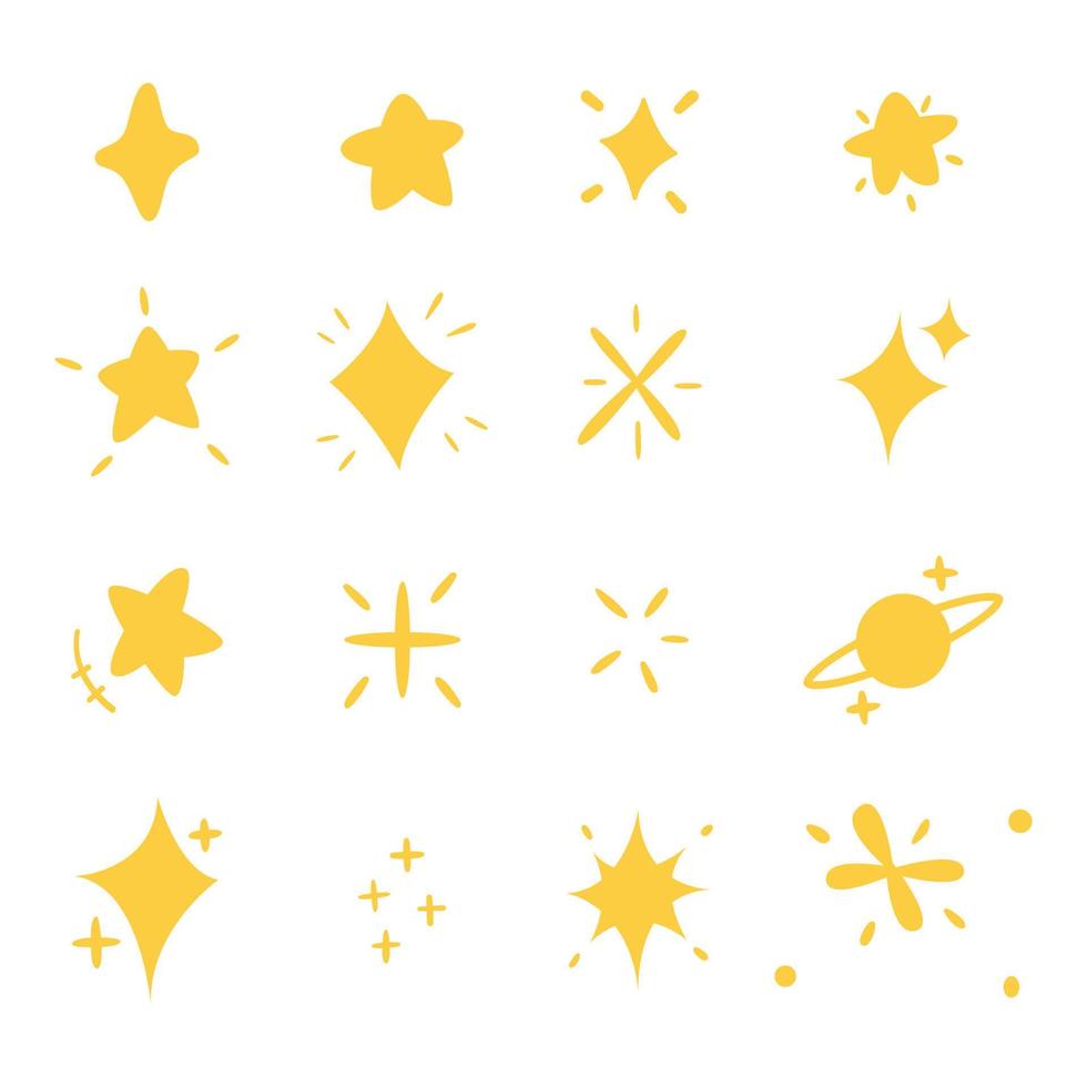 ensemble d'étincelles et d'étoiles dessinées à la main. style de griffonnage. illustration vectorielle. vecteur