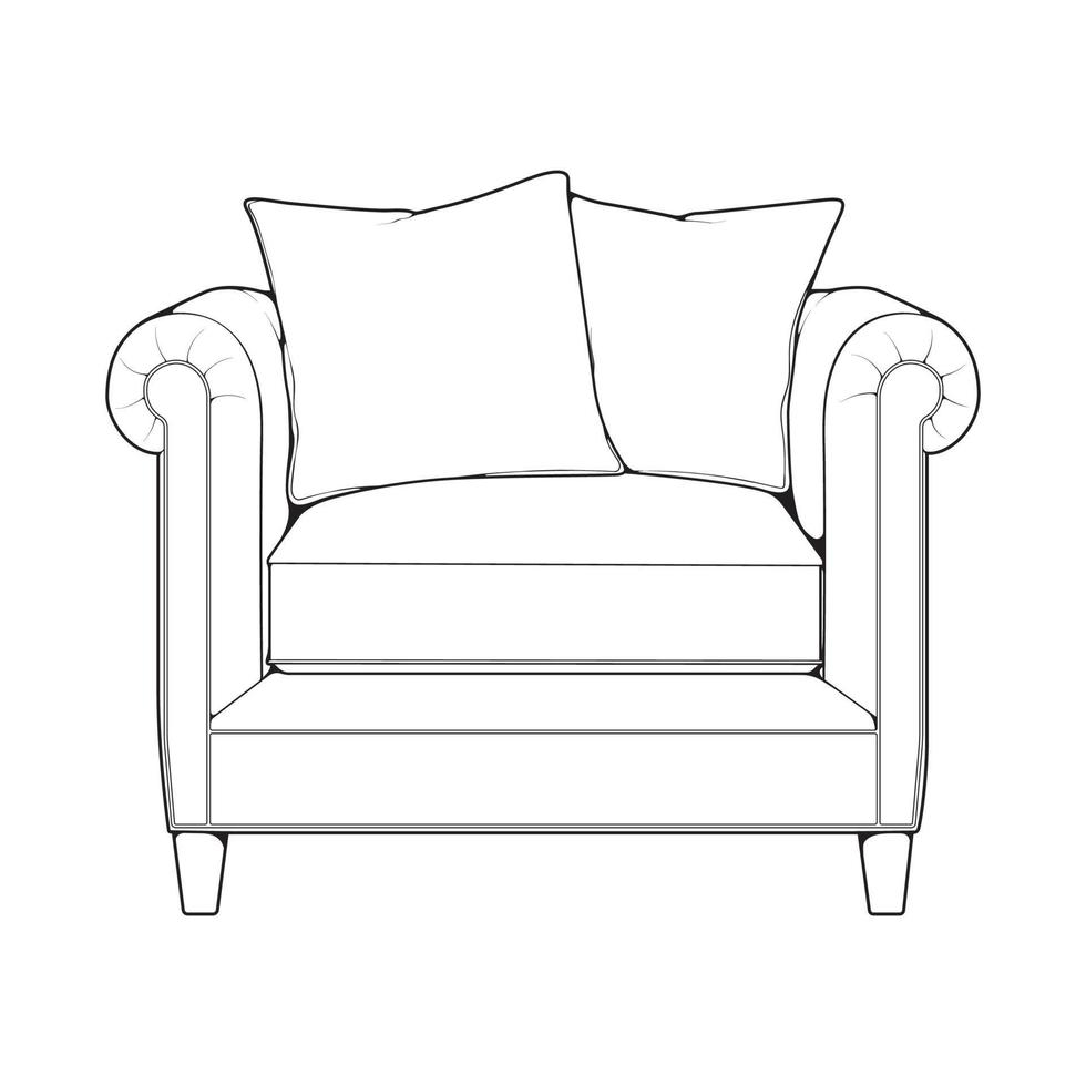 illustrateur d'art en ligne de canapé ou de canapé. contour des meubles pour le salon. illustration vectorielle. vecteur